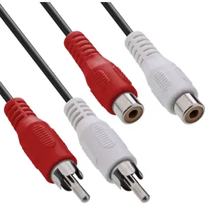 InLine Audio Cable 2x RCA male / female 5m Black Gold Plated
