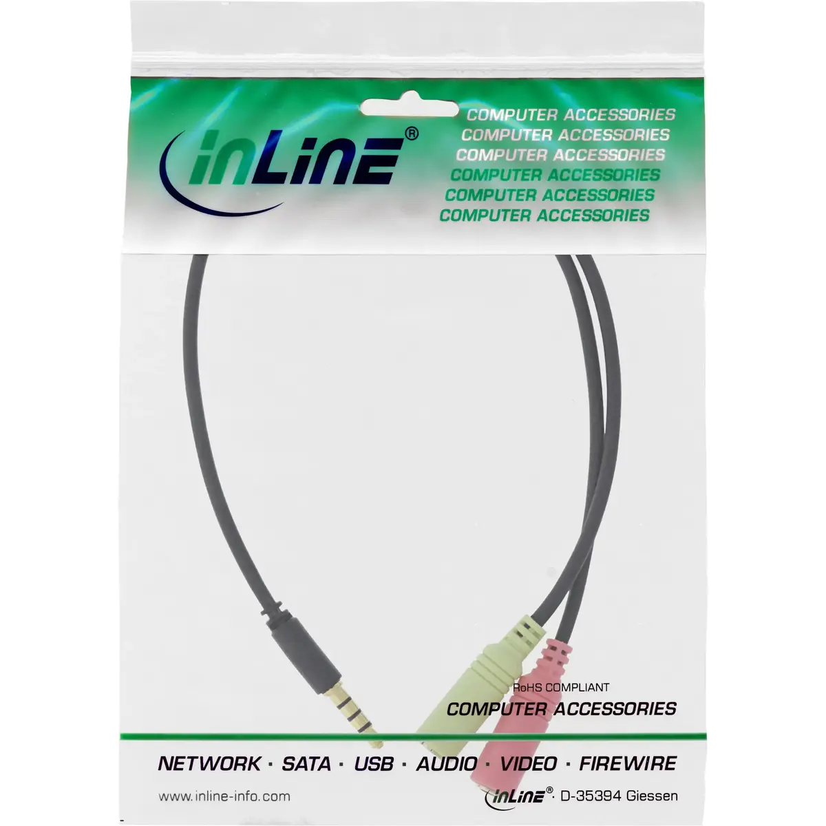 Адаптерный кабель для наушников InLine 3.5mm male 4 Pin / 2x 3.5mm Photo 2