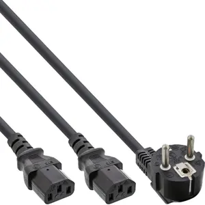 InLine Y-power cable 1x CEE 7/7 angled 2x 3pin IEC C13 male 5m
