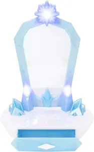Disney Frozen Icy Table Top Vanity by Jakks Pacific with Interactive Light and Sounds, Elsa Braid Guide, Hair Accessories, Blue and White, for Ages 3+