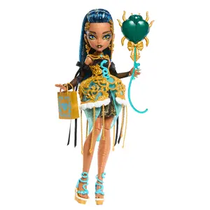 Monster High Scary Sweet Birthday Cleo De Nile lelle svētku kleitā ar balonu un dāvanu, daudzkrāsaina, Ieteicamais vecums no 4 gadiem