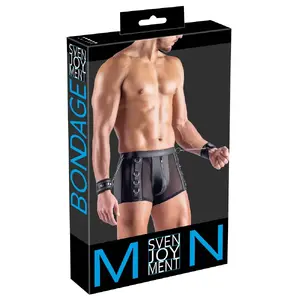 Мужские брюки Svenjoyment 21335711721 — размер L, чёрные матовые полиэстер/эластан с сетчатыми вставками и мягкими наручниками