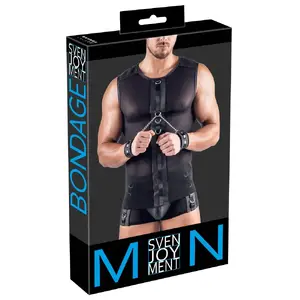 Мужская бесшовная сетчатая майка Svenjoyment Bondage M с кольцами для фиксации и мягкими съемными наручниками, размер M