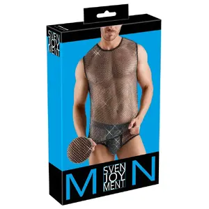 Мужская сетчатая майка Svenjoyment 21620401751 размер 3XL дышащая сетка 90% полиэстер 10% спандекс черная без рукавов с камнями