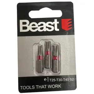 Screwdriver Bit Set Beast 8032670 — 3 pcs 1/4" 25 mm Torx T25 T30 T40