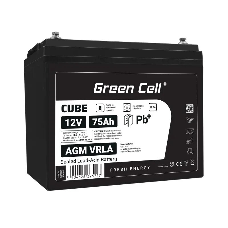 Green Cell AGM12V75AH-J Sealed Lead Acid