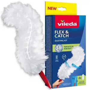 Сметка VILEDA короткая модель 179432 с 2 насадками Flex & Catch, красная пластиковая ручка, подвес