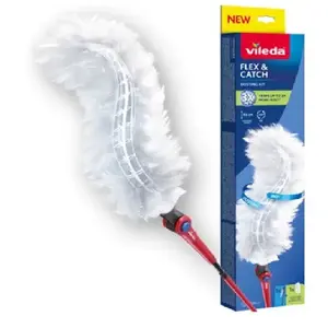 Щетка Duster VILEDA 179434 короткая с 2 вкладышами Flex & Catch, красная, телескопическая пластиковая ручка, отверстие для подвеса