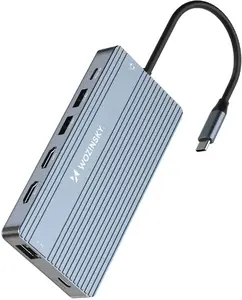 USB-C хаб Wozinsky 14-в-1 алюминиевый для 3 мониторов с кабелем 15 см, серый