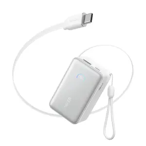 Power bank Anker A1638 10000 mAh, 45 W total output, white, built-in retractable USB-C cable