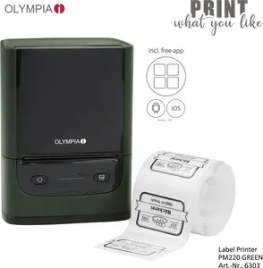 Etiķešu printeris Olympia PM 220 green — kompakts galda printeris, modelis PM 220 (green)