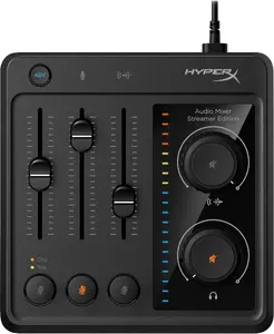 HyperX audio mikseris ar frekvenču diapazonu no 20 līdz 20000 Hz un izejas pretestību no 32 līdz 600 omiem straumēšanai un audio vadībai