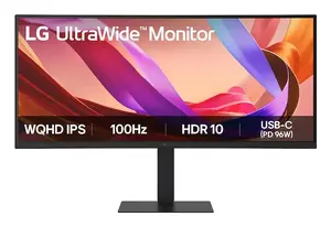 34" 21:9 UltraWide WQHD IPS Monitor LG 3440x1440 HDR10 sRGB 99% USB-C, 5 ms, VESA, Height Adjustable, Built-in Speakers