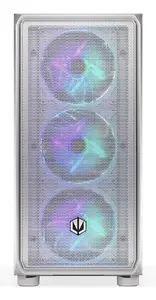 Datora korpuss PC Midi Tower ENDORFY ARX 500 ARGB White — rūdīts stikls, atbalsts ATX/Micro-ATX/Mini-ITX, 3×140 mm priekšā + 1×140 mm aizmugurē, 1×3.5" + 6×2.5"