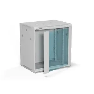 Wall-mounted network cabinet A-LAN 19" 12U 600x450 mm, grey, steel, tempered glass door, lockable