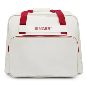 Carry Case SINGER 25010000204 portable sewing machine storage, cream and red, lightweight with handle