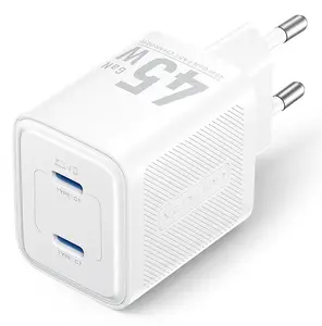 Vention FEFW0-EU AC indoor fast charger 45W, 2x USB-C, compatible with smartphone laptop tablet smartwatch headphones, white