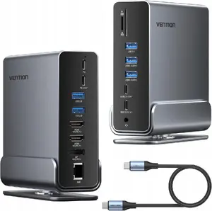Vention TPUH0 laptop dock Wired USB 3.2 Gen 2 Type-C Black Grey