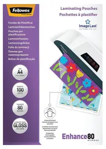Fellowes Imagelast A4 Laminating Pouches, 80 Micron, 100 Pack