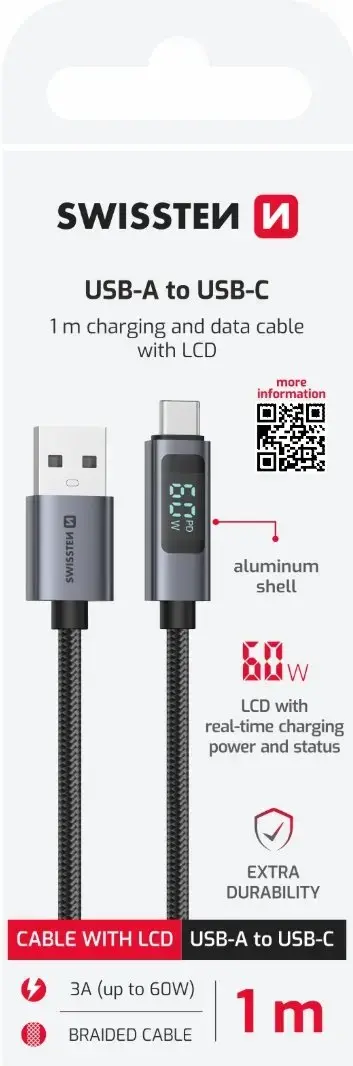 LCD Cable USB–USB‑C 1m Swissten 71551073 Photo 3