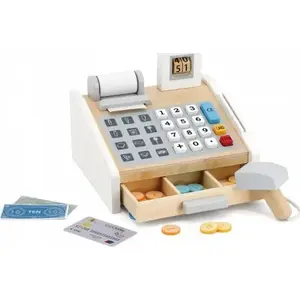 Деревянная касса viga toys — серо‑белая, модель 6971608445279, игровой аппарат с кнопками и ящиком