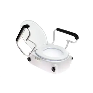 Raised toilet seat ANTAR AT51204 with lid and armrests, adjustable height 6–14 cm, width 570 mm, max load 150 kg