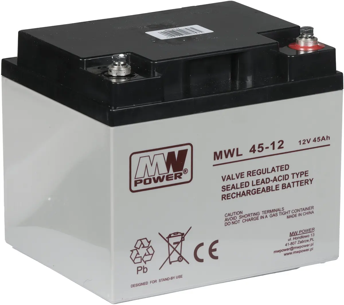 Hermētiska svina-skābes akumulators mw power 12V