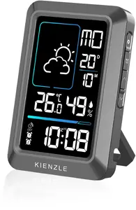 Laika stacija Kienzle 14997 Compact DCF ar radio‑kontrolētu laiku un iekštelpu temperatūras rādījumu