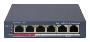 Network switch Hikvision DS-3E1106P-EI — 6-port PoE Ethernet switch, unmanaged, 10/100 Mbps