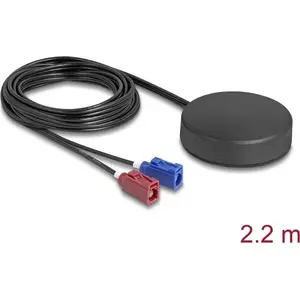 Наружная всенаправленная антенна для крыши DELOCK 4G GNSS FAKRA C + FAKRA D 2 дБи / 28 дБ 2,2 м RG-174 черная