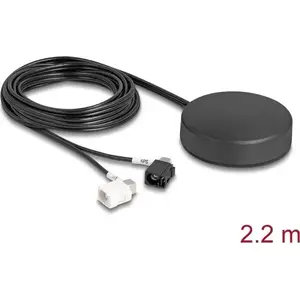 DELOCK 4G GNSS антенна для крыши — 1×FAKRA A + 1×FAKRA B, 2 dBi / 28 dB, 2.2 м RG-174, черная