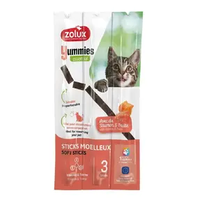 Лакомство для кошек ZOLUX Yummies лосось с форелью, мягкие мясные кусочки 3×5 г, без злаков для взрослых