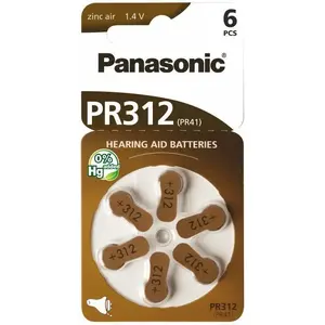 Hearing aid battery Panasonic PR41 (Size 312) — pack of 6