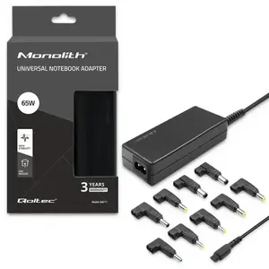 Laptop power adapter QOLTEC Universal 65W MultiPlug with 9 interchangeable tips
