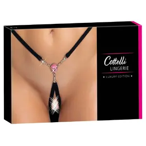 Трусики-стринг cottelli collection String gem S–L регулируемые, черные, без ластовицы