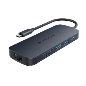 Portu dokstacija klēpjdatoram HyperDrive HD4004GL vadu USB 3.2 Gen 1 Type-C ar 140 W USB Power Delivery, Gigabit Ethernet, SD/MicroSD slotiem, 120×48.5×15 mm