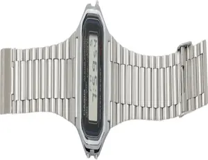 Digital watch CASIO A158WA with stainless steel band, silver, classic LCD display