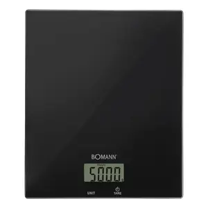 Electronic kitchen scale BOMANN KW 6085 CB — 5 kg capacity, black, glass platform, LCD, 180×210×20 mm