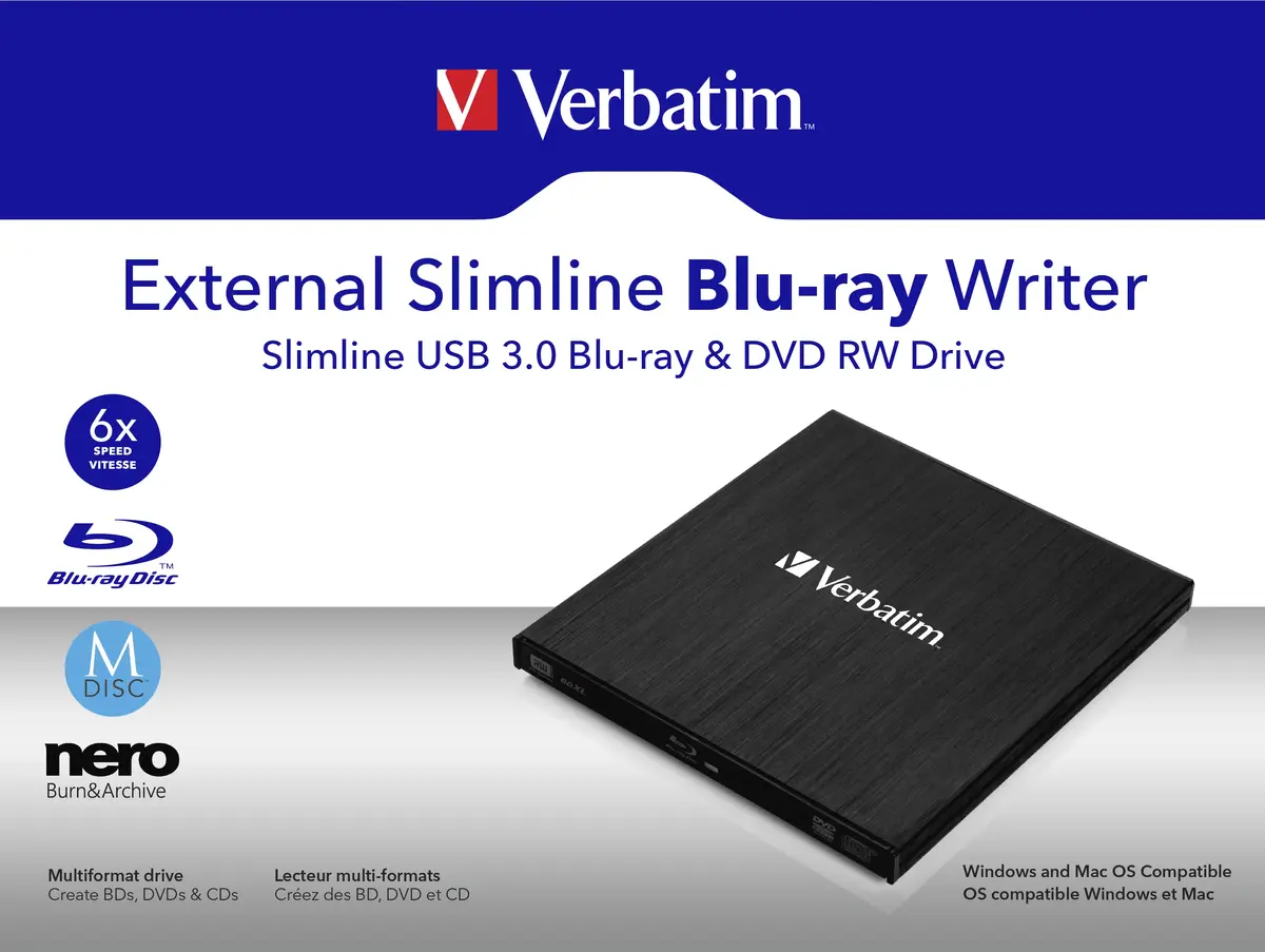 VERBATIM Ārējais Slimline Blu‑Ray RW V-43890 Photo 6