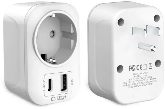 Tech-Protect TA100 travel adapter US to EU Photo 2