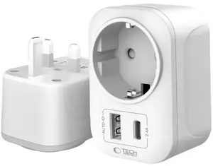 Power travel adapter Tech-Protect Travel adapter TA100 UK to EU, white