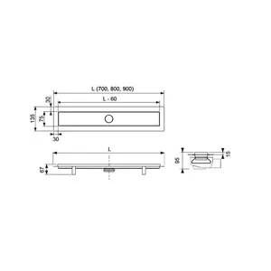 Shower channel set TECE Linus 2-in-1 double-sided grate, steel plate, 900 mm