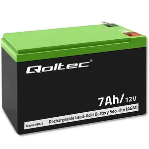 Sealed AGM 12V 7Ah Battery QOLTEC with T2 Connector, 5-Year Warranty