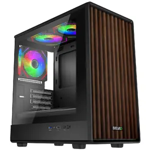 Datora korpuss Evolveo Panthera mATX ar 3 ARGB 120 mm ventilatoriem, koka un rūdīta stikla dizains