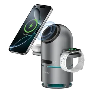 Iekštelpu bezvadu lādētājs 4smarts 541602 — 9 V ieeja, USB‑C ports, saderīgs ar austiņām, viedtālruņiem, viedpulksteņiem, pelēks