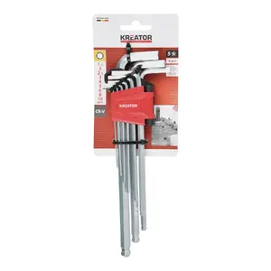 Hex Key Set KREATOR KRTH21802 — 9-piece extended ball end, chrome vanadium, plastic case