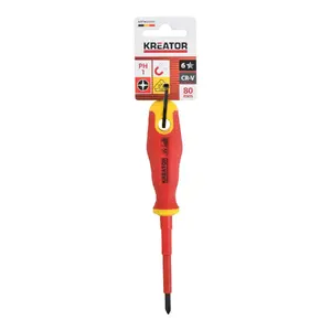 Insulated cross screwdriver KREATOR 80 mm PH1 VDE for electrical work