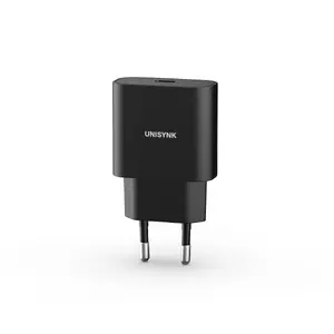 Sienas lādētājs Unisynk USB-C Slim Wall Charger 20W — kompakts USB-C 20W lādētājs viedtālruņiem un planšetēm