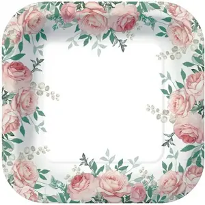 Paper square party plates Paw Decor Collection Gorgeous Roses 23 x 23 cm, 10 pcs