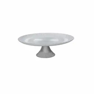 Glass cake stand Tognana NATALE pedestal 28 cm diameter, silver accents, H 9 cm